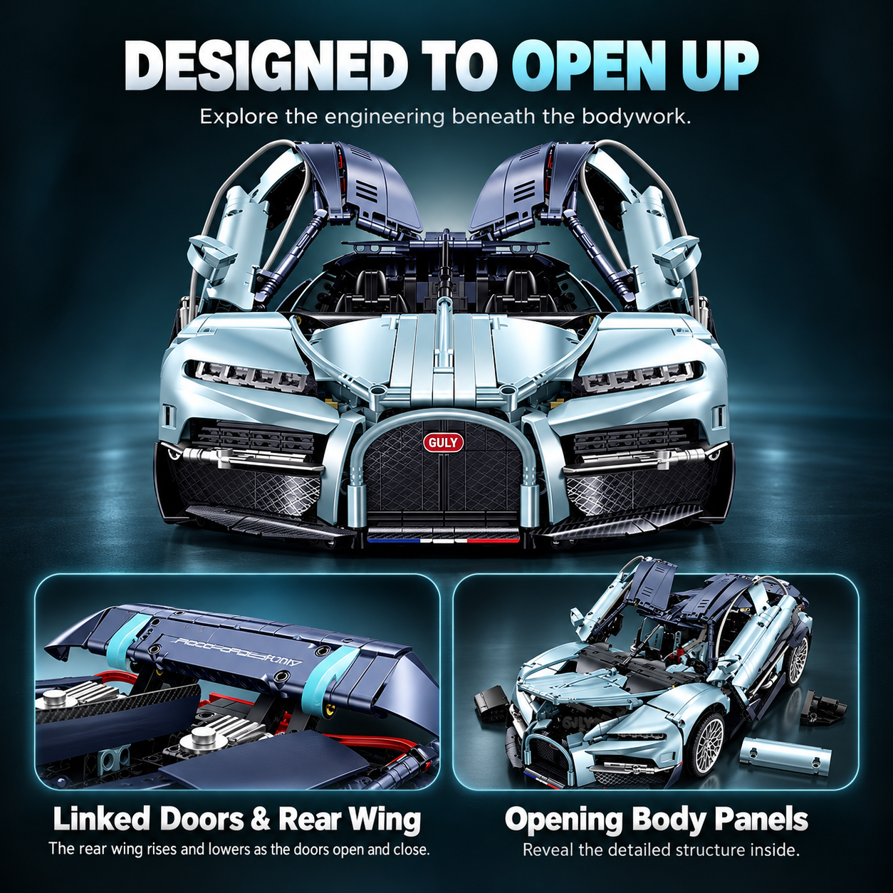1:8 Supercar Building Set – 3,719-Piece Sports Car Display Model for Adults