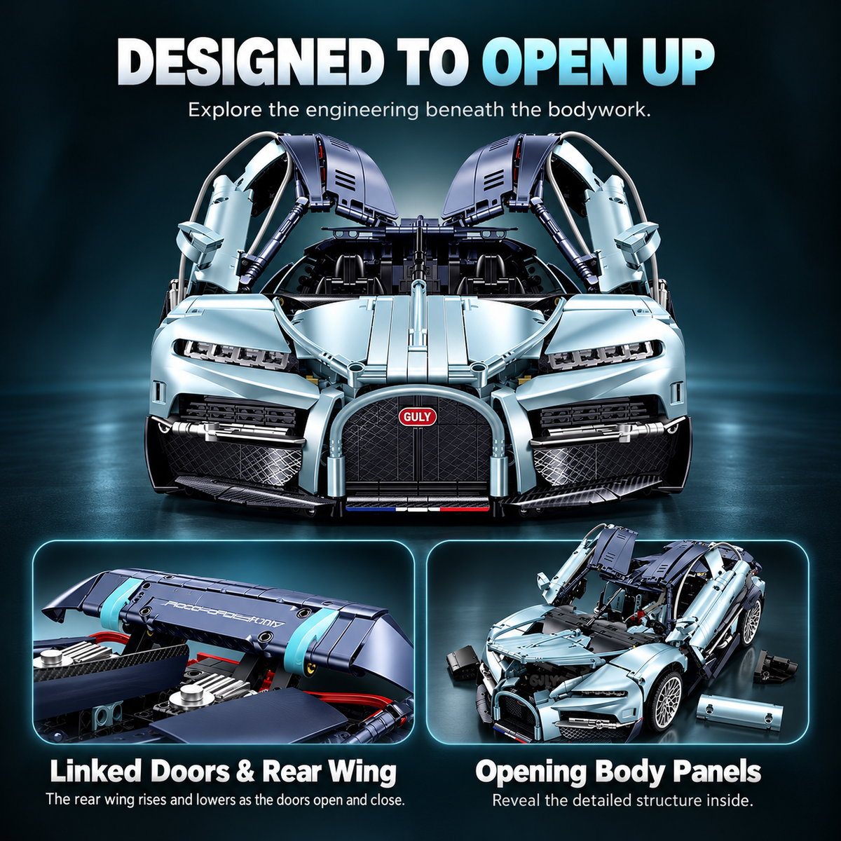 1:8 Supercar Building Set – 3,719-Piece Sports Car Display Model for Adults