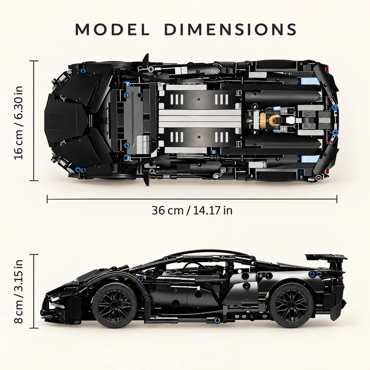 1:14 Black Sports Car Building Blocks Set 1000PCS+, Suitable for 14+, Educational Assembled Model, Home Decoration & Gift