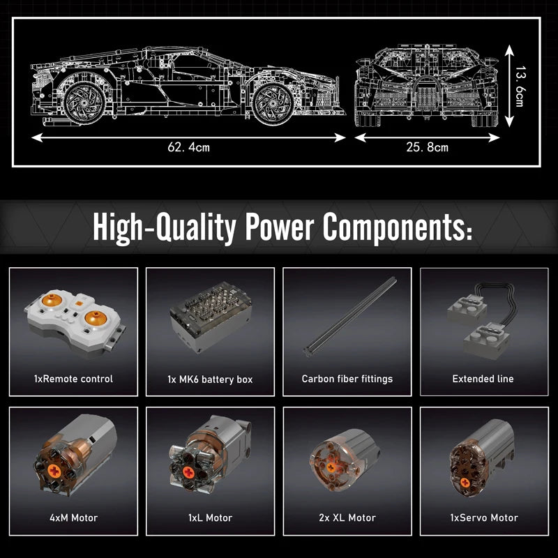 4688+PCS Technical Car Toys The MOC Black La Voiture Noire Building Block Assembly Sport Car Brick Kids Christmas Gift