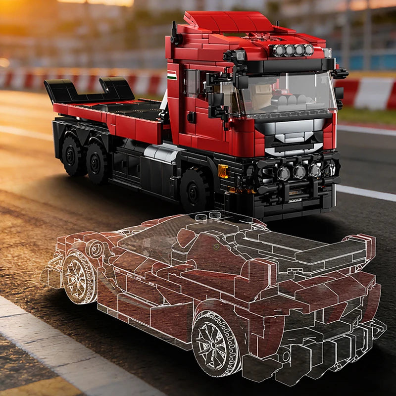 1728PCS Technical Transport Truck Building Block Model – MOC Trailer Assembly Set