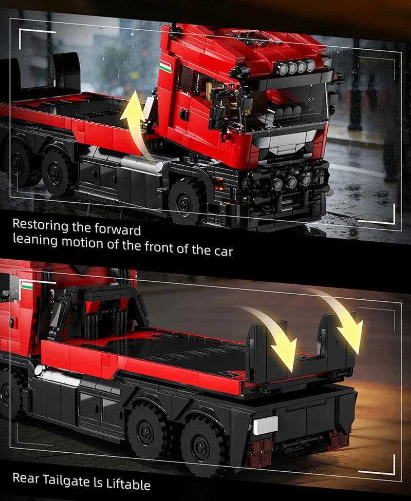 1728PCS Technical Transport Truck Building Block Model – MOC Trailer Assembly Set