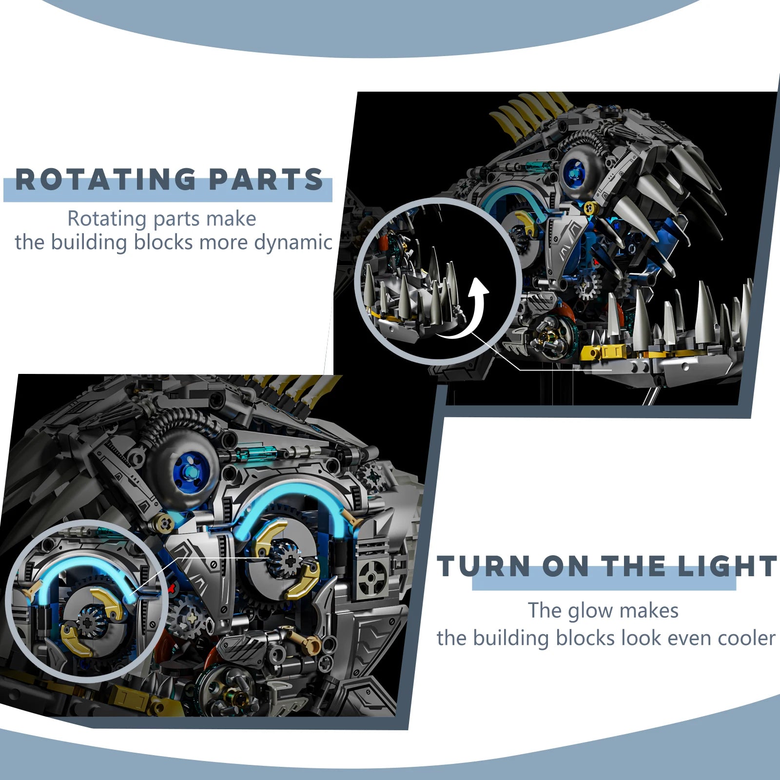 Mechanical Piranha Building Set with Light – 1,085 Pieces & Movable Joints