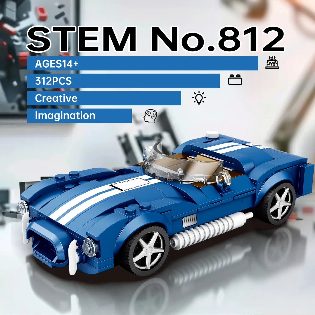 Blue Sports Car Building Kit – 312 Pieces to Build & Display
