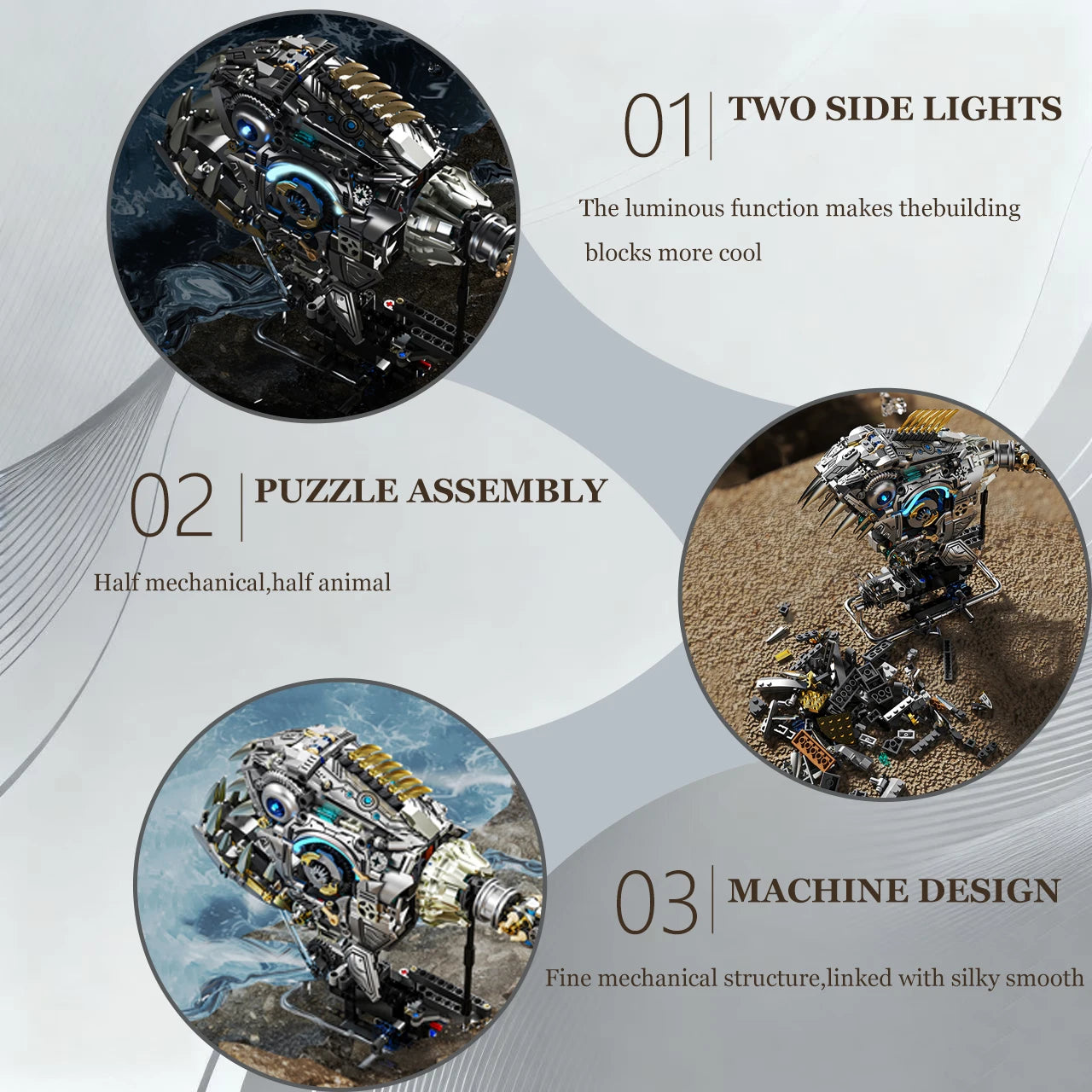 Mechanical Piranha Building Set with Light – 1,085 Pieces & Movable Joints