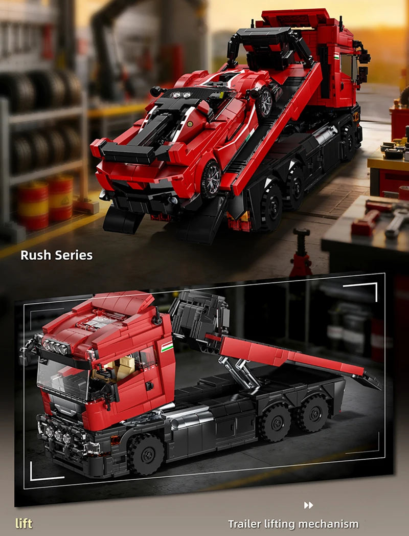 1728PCS Technical Transport Truck Building Block Model – MOC Trailer Assembly Set