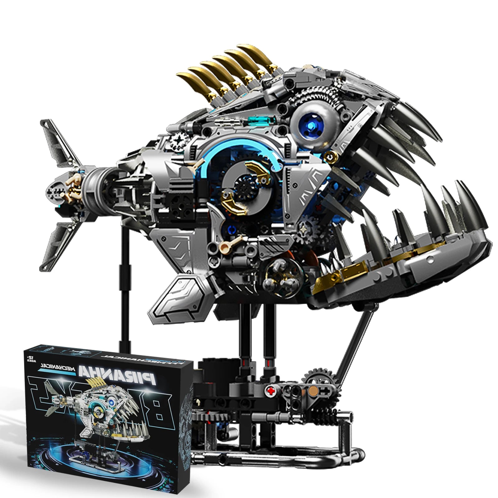 Mechanical Piranha Building Set with Light – 1,085 Pieces & Movable Joints