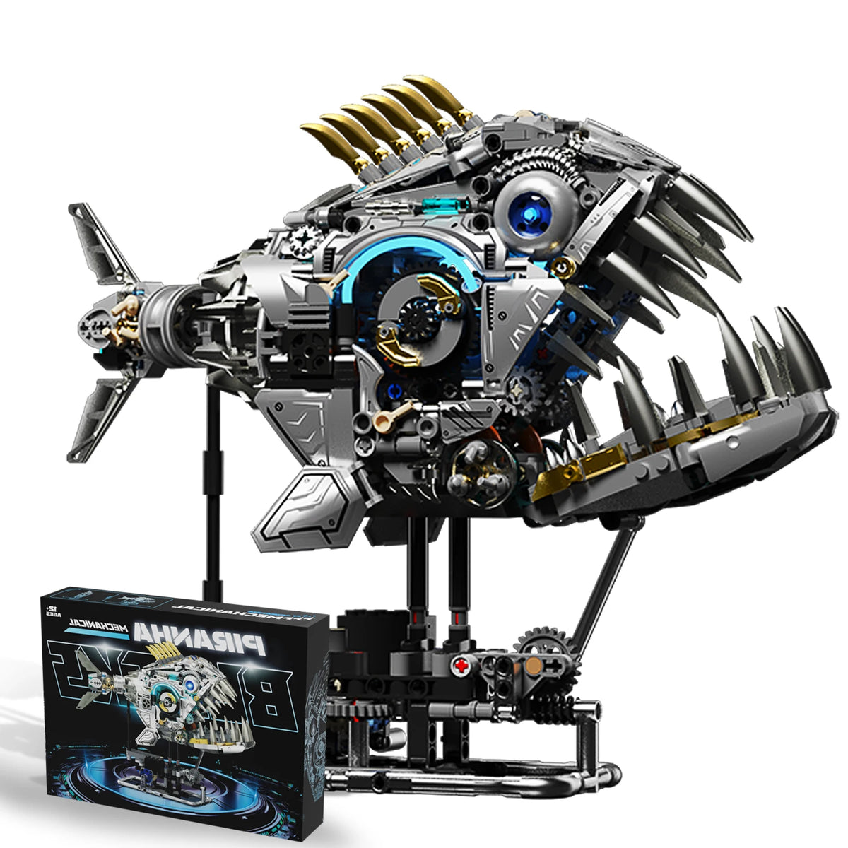 Mechanical Piranha Building Set with Light – 1,085 Pieces & Movable Joints