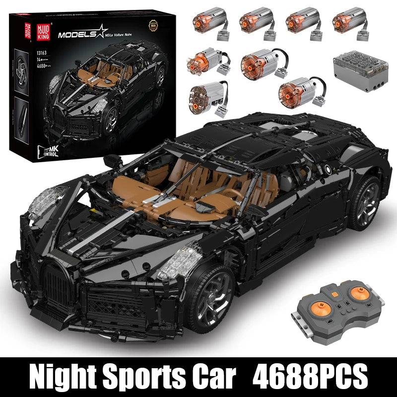 4688+PCS Technical Car Toys The MOC Black La Voiture Noire Building Block Assembly Sport Car Brick Kids Christmas Gift