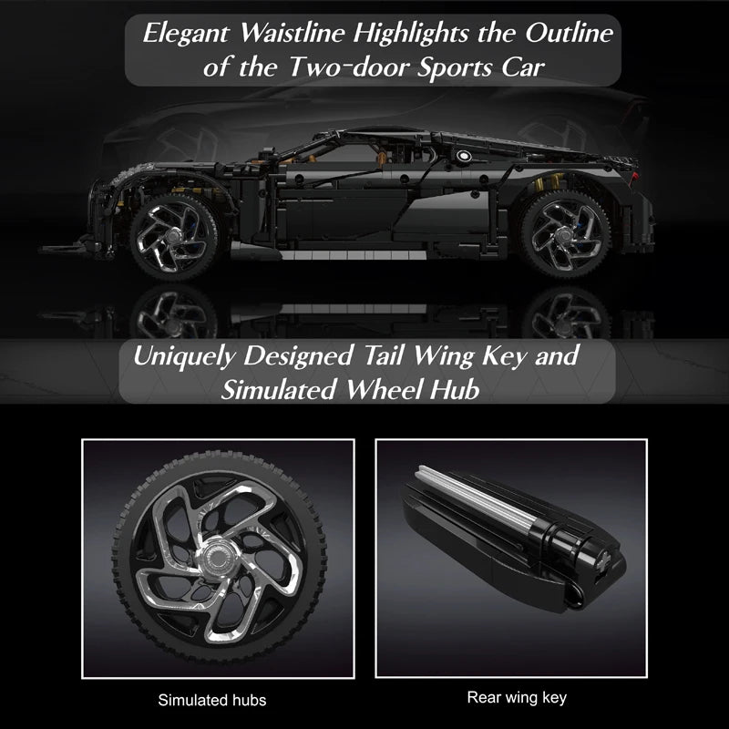 4688+PCS Technical Car Toys The MOC Black La Voiture Noire Building Block Assembly Sport Car Brick Kids Christmas Gift