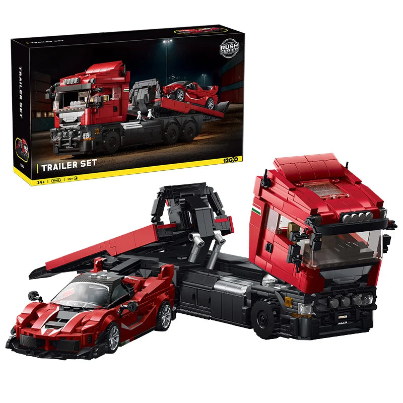 1728PCS Technical Transport Truck Building Block Model – MOC Trailer Assembly Set