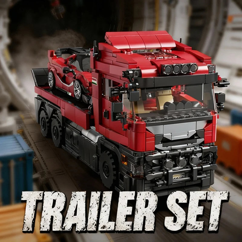 1728PCS Technical Transport Truck Building Block Model – MOC Trailer Assembly Set