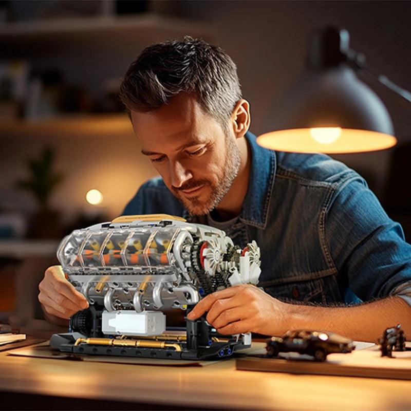 Motorized V8 Engine Building Set – MOC Educational Model