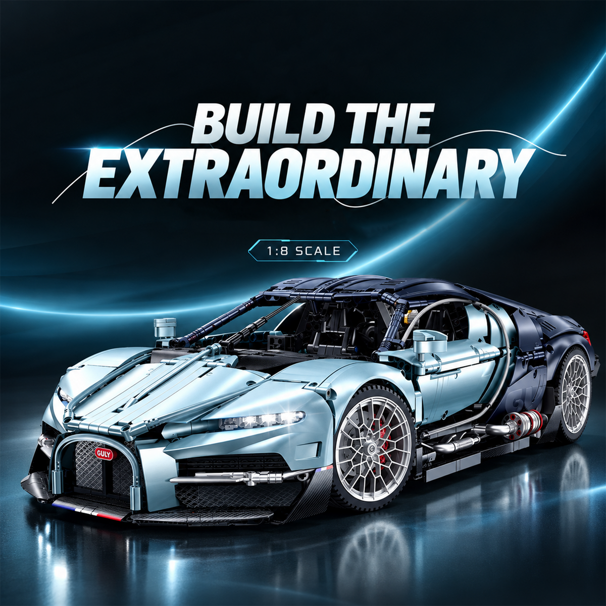 1:8 Supercar Building Set – 3,719-Piece Sports Car Display Model for Adults