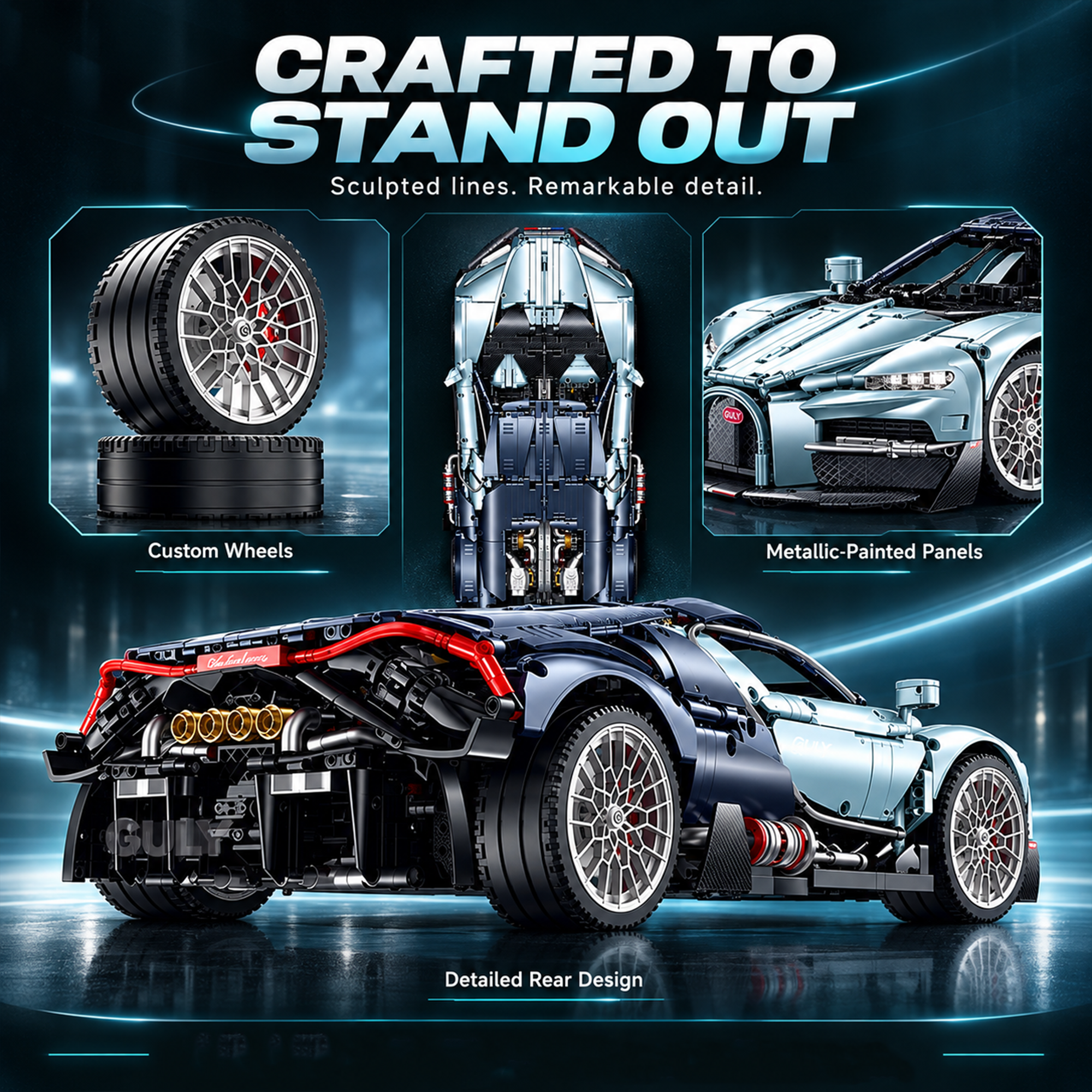 1:8 Supercar Building Set – 3,719-Piece Sports Car Display Model for Adults