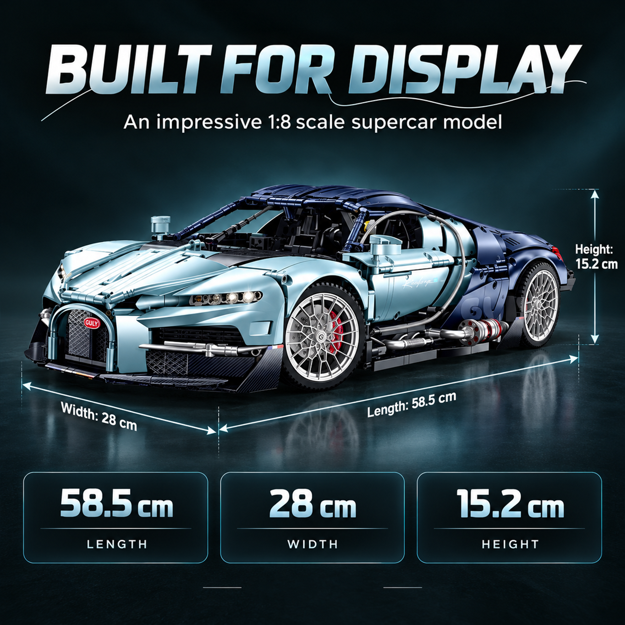 1:8 Supercar Building Set – 3,719-Piece Sports Car Display Model for Adults