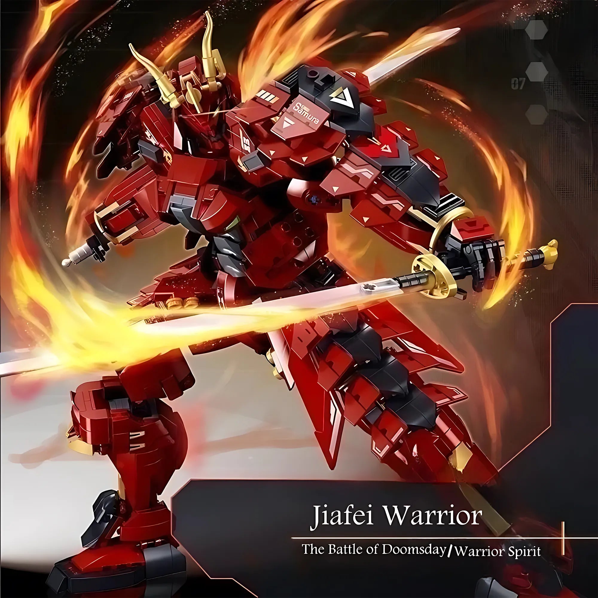 923PCS Flame War Warrior Mecha Building Blocks Mech Figure Model Bricks Desktop Decoration Display DIY Toy For Boys Gifts