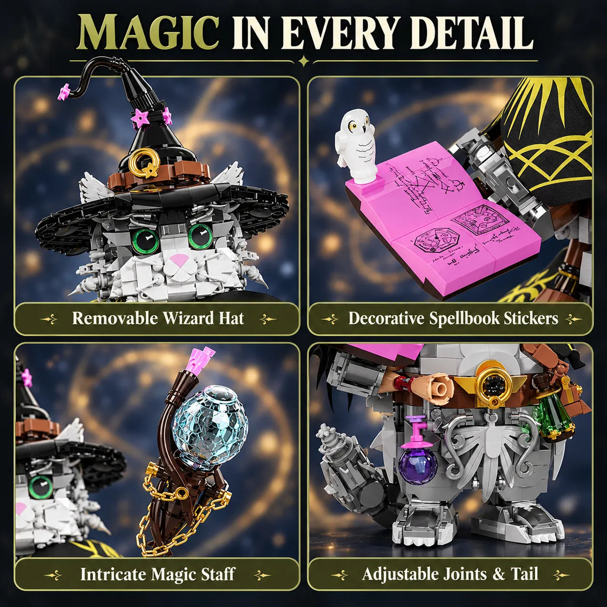 Wizard Cat Building Set – Magical Animal Model with 1,400+ Pieces for Kids & Adults