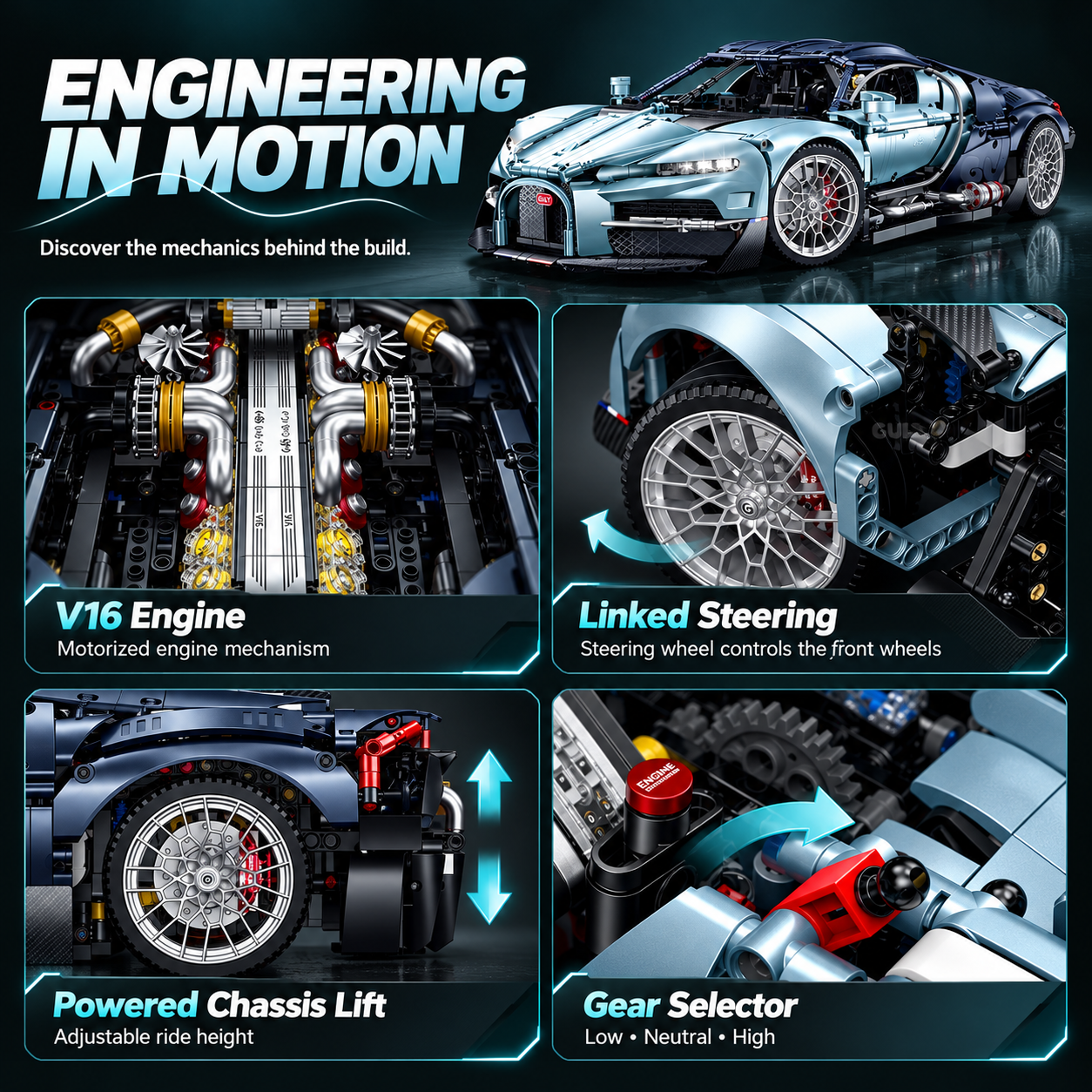 1:8 Supercar Building Set – 3,719-Piece Sports Car Display Model for Adults